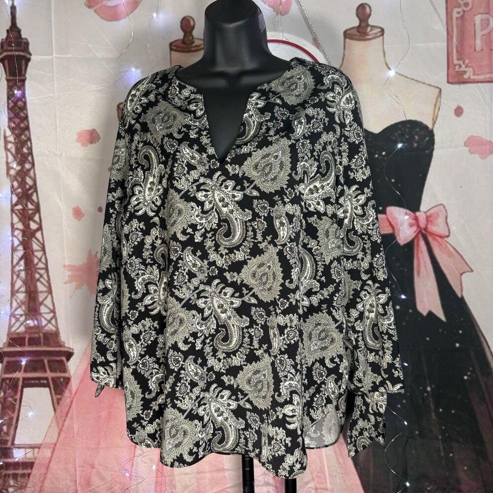 New Michael Kors Blouse  ABSTRACT ARTISIAN GRAPHITE TAILORED FIT SZ L - Picture 2 of 16